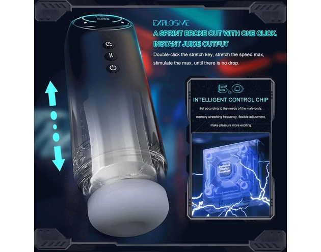 Leopard - fel-le mozgó, szívó-vibráló maszturbátor (fekete)