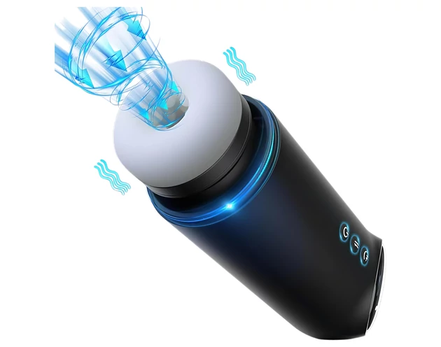 Leopard - fel-le mozgó, szívó-vibráló maszturbátor (fekete)