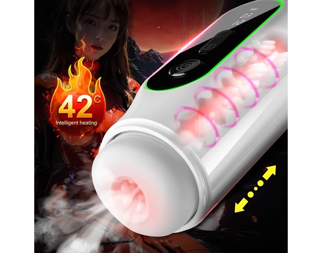 Leopard - vibráló fel-le mozgó maszturbátor (fekete)