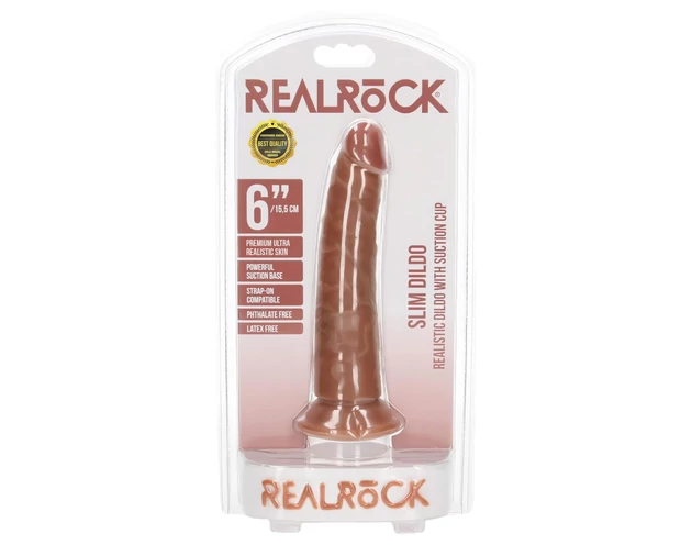 RealRock Slim - realisztikus dildó 15,5cm (sötét natúr)