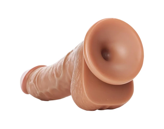 RealRock - tapadókorongos, herés dildó - 15,5cm (sötét natúr)