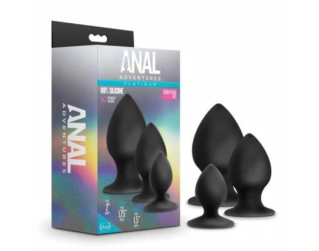 Anal Adventures Platinum Stout - anál plug szett - 3db (fekete)