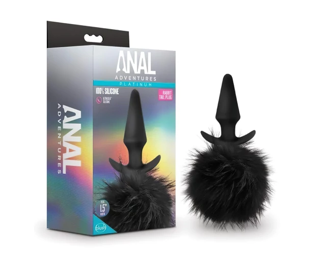 Anal Adventures Platinum - anál plug nyuszifarokkal (fekete)