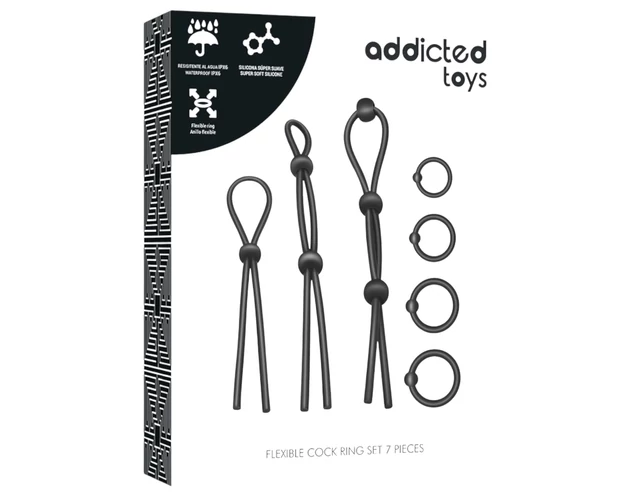 Addicted Toys - szilikon péniszgyűrű szett - 7db (fekete)