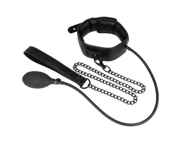 Fetish - felpumpálható nyakörv pórázzal (fekete)
