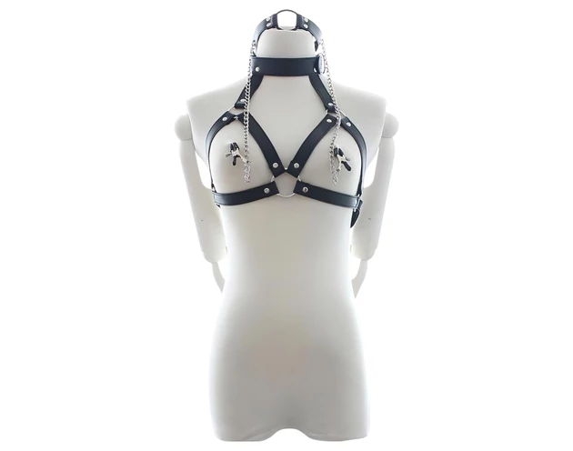 Latetobed - mellhám szájpecekkel és bimbócsipesszel (fekete)