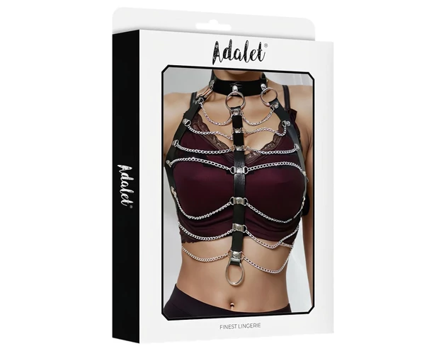 Adalet Hilda - vegán bőr láncos hám (fekete)