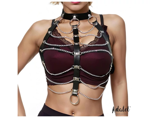 Adalet Hilda - vegán bőr láncos hám (fekete)