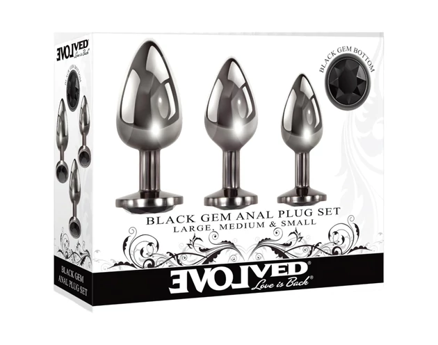 Evolved Black Gem - fém anál plug szett, fekete kővel (ezüst)