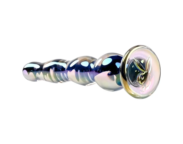 Playboy Jewels - hullámos üveg dildó (átlátszó)