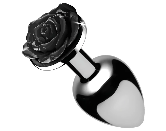 Booty Sparks Black Rose - alumínium anál plug (ezüst-fekete)