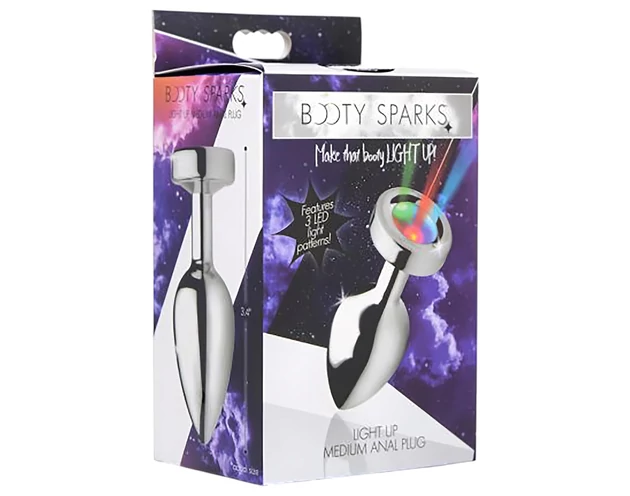 Booty Sparks - világító anál plug - közepes (ezüst)