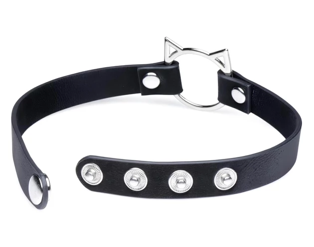 Master Series Kinky Kitty - nyakörv cica fej karikával (fekete)