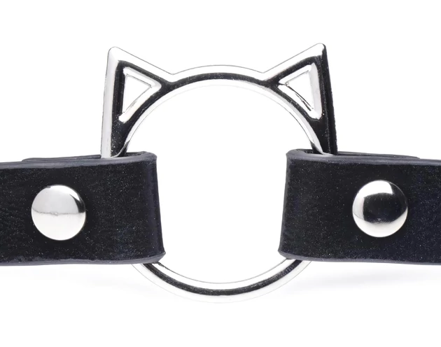 Master Series Kinky Kitty - nyakörv cica fej karikával (fekete)