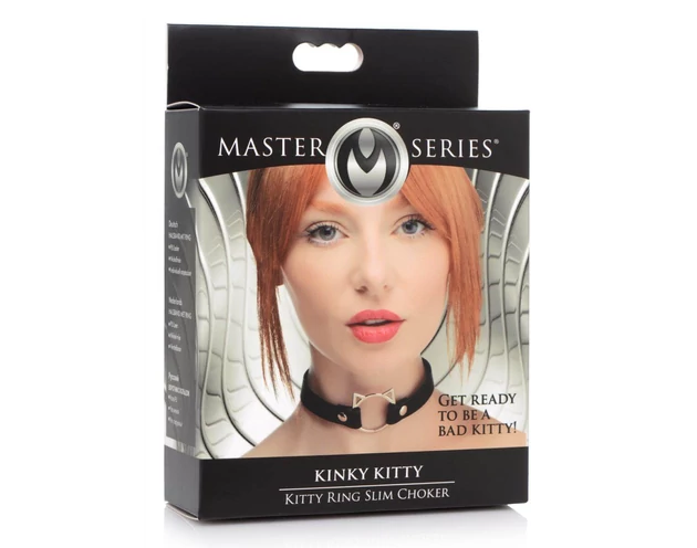Master Series Kinky Kitty - nyakörv cica fej karikával (fekete)