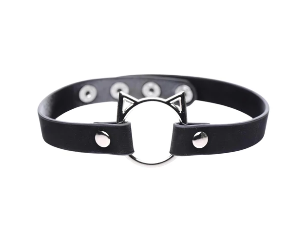 Master Series Kinky Kitty - nyakörv cica fej karikával (fekete)