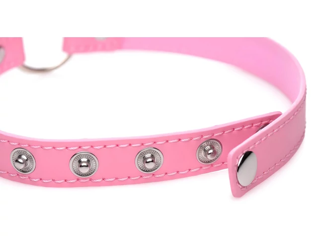 Master Series Kinky Kitty - nyakörv cica fej karikával (pink)