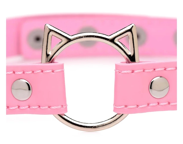 Master Series Kinky Kitty - nyakörv cica fej karikával (pink)