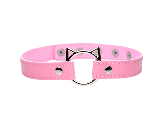 Master Series Kinky Kitty - nyakörv cica fej karikával (pink)