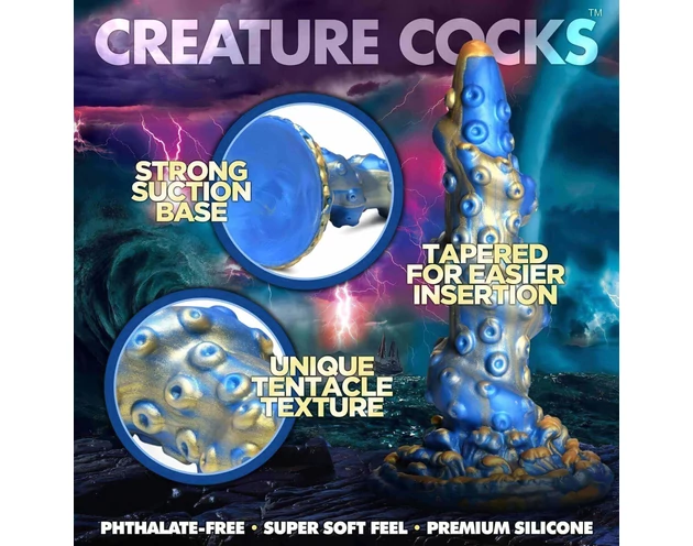 Creature Cocks Kraken - spirál polipkar dildó - 21cm (arany-kék)