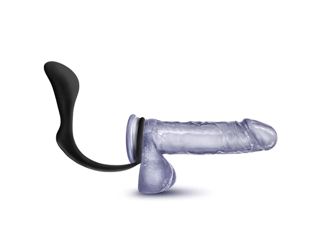 Anal Adventures Platinum - anál dildó péniszgyűrűvel (fekete)