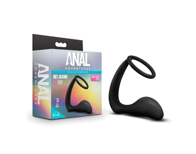 Anal Adventures Platinum - anál dildó péniszgyűrűvel (fekete)