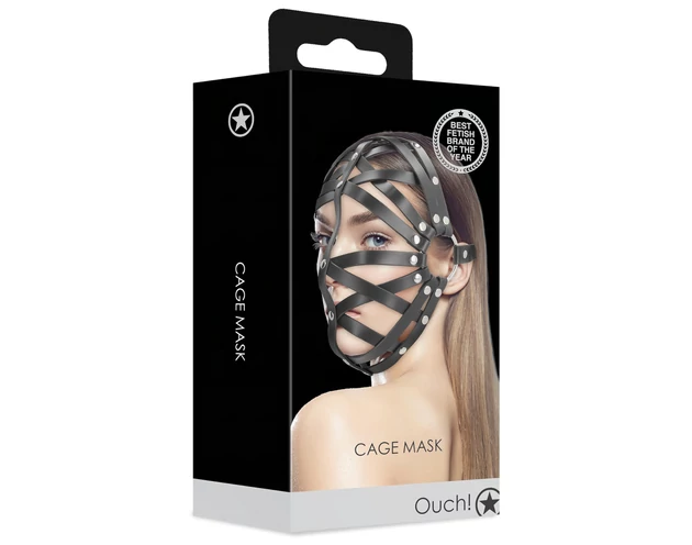 Ouch! - műbőr ketrec maszk (fekete)