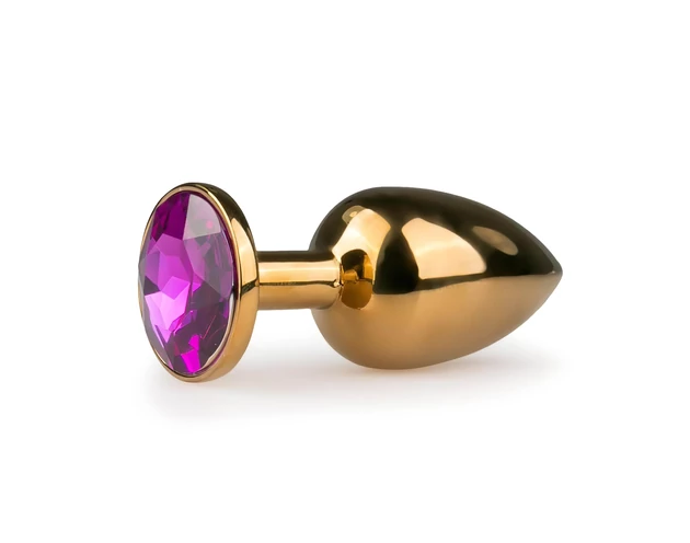 Easytoys Metal No.1 - lila köves kúp anál plug - arany (2,5cm)