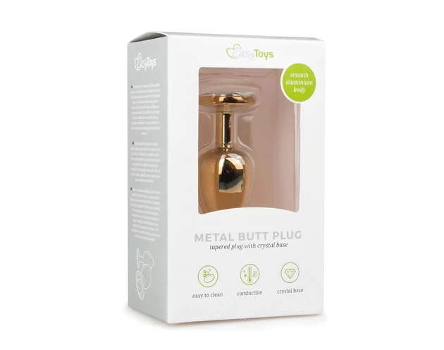 Easytoys Metal No.1 - fehér köves kúp anál plug - arany (2,5cm)