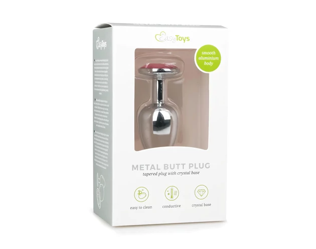 Easytoys Metal No.1 - pink köves kúp anál plug - ezüst (2,7cm)
