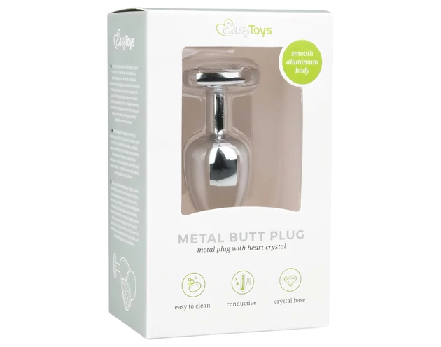 Easytoys Metal No.2 - anál plug szíves kővel (ezüst-fehér)