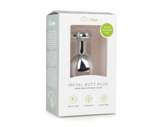 Easytoys Metal No.7 - szíves anál plug fehér kővel - ezüst