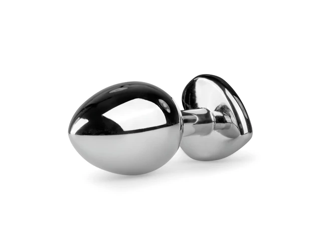 Easytoys Metal No.7 - szíves anál plug fehér kővel - ezüst