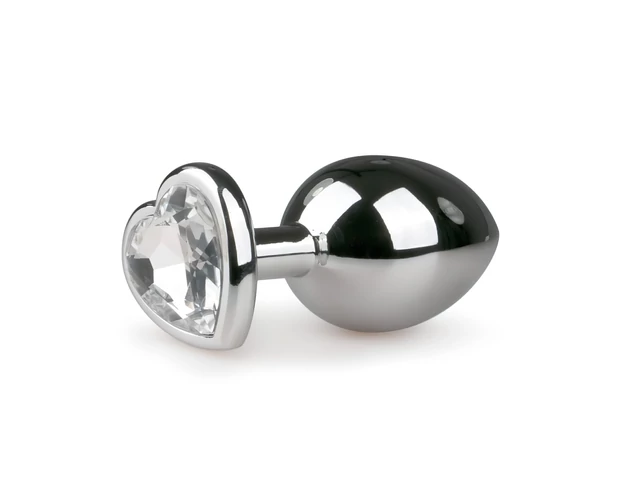 Easytoys Metal No.7 - szíves anál plug fehér kővel - ezüst
