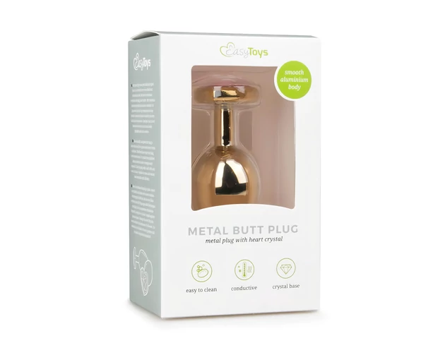 Easytoys Metal No.7 - pink köves, kúp anál plug - arany (3cm)