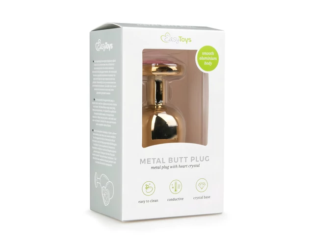 Easytoys Metal No.8 - anál plug szíves talppal - arany-pink (3,5cm)