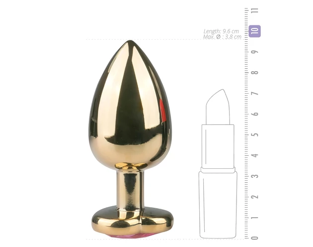 Easytoys Metal No.8 - anál plug szíves talppal - arany-pink (3,5cm)