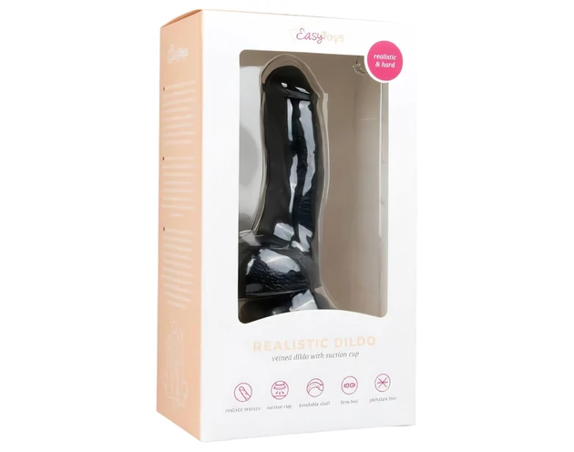 Easytoys - tapadókorongos, herés dildó (15cm) - fekete