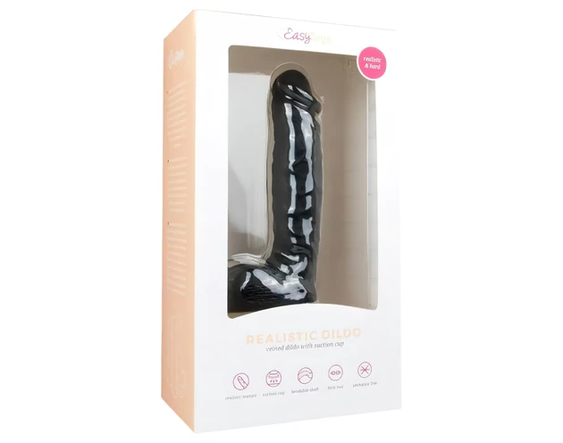 Easytoys - tapadókorongos, herés dildó (22,5cm) - fekete