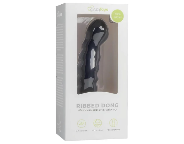 Easytoys Ribbed - tapadókorongos anál dildó (14cm) - fekete