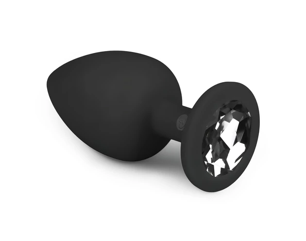 Easytoys Diamond - fehér köves anál plug (nagy) - fekete