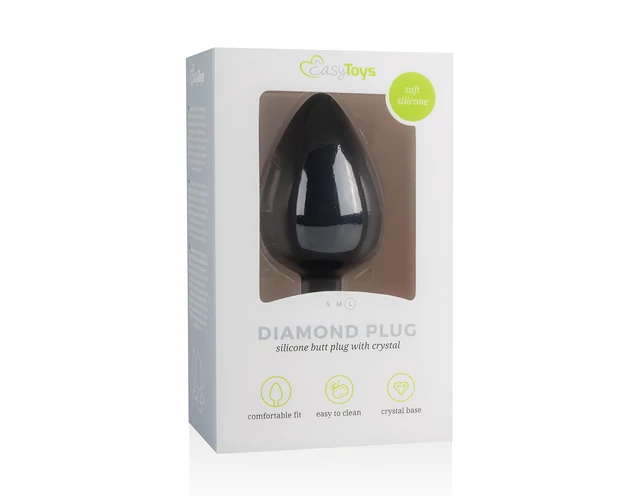 Easytoys Diamond - fehér köves anál plug (nagy) - fekete
