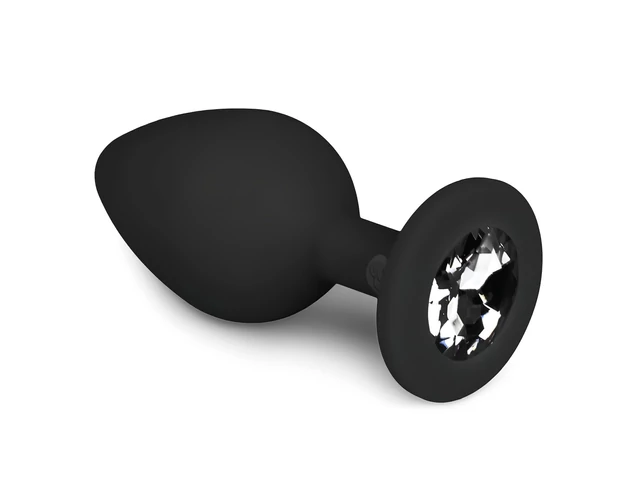 Easytoys Diamond - fehér köves anál plug (közepes) - fekete