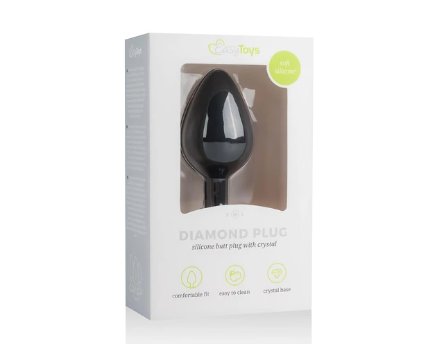 Easytoys Diamond - fehér köves anál plug (közepes) - fekete