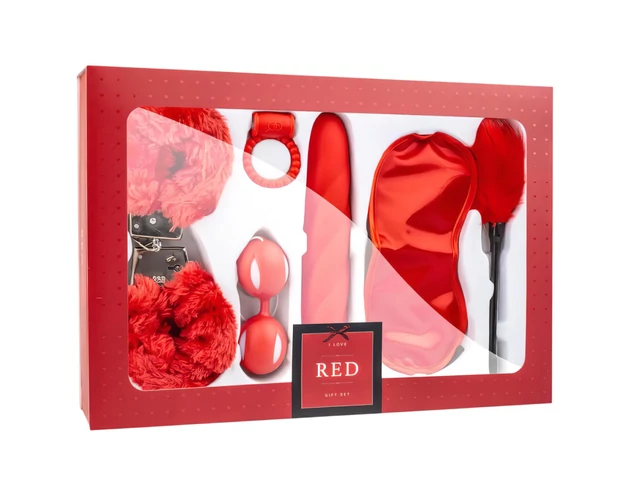 LoveBoxxx I love Red - vibrátoros kötöző szett (6 részes) - piros