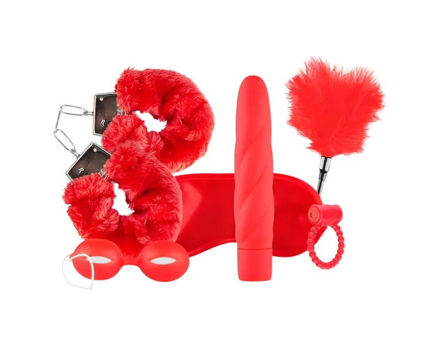 LoveBoxxx I love Red - vibrátoros kötöző szett (6 részes) - piros