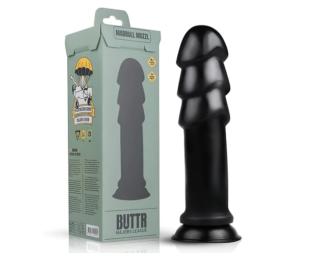 BUTTR Madbull Muzzl - tapadókorongos dildó (fekete)