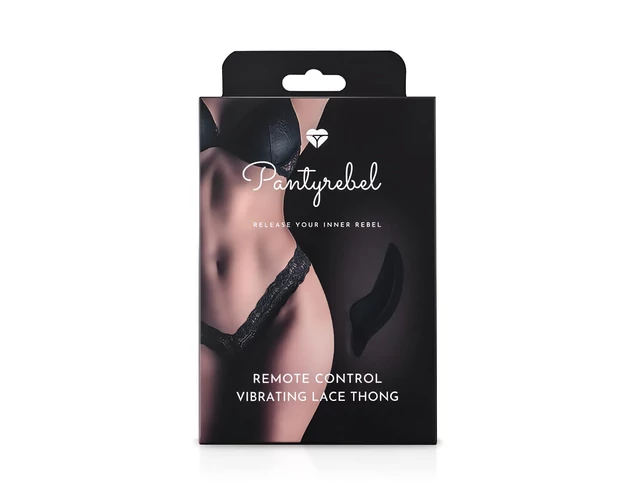 Pantyrebel - akkus, rádiós vibrációs csipke tanga - fekete (S-L)