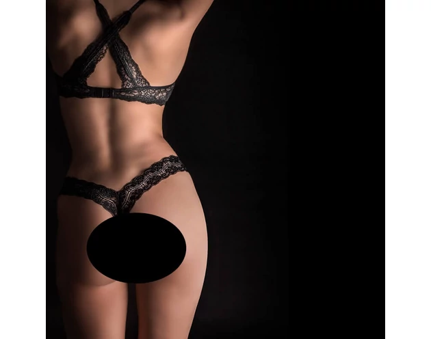 Pantyrebel - akkus, rádiós vibrációs csipke tanga - fekete (S-L)