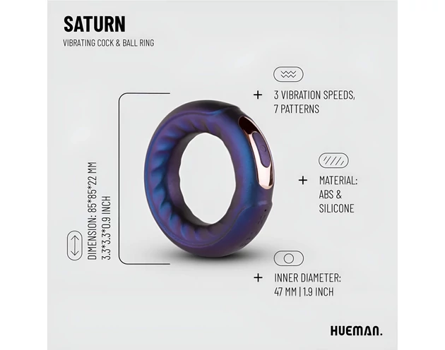 Hueman Saturn - akkus, vízálló vibrációs péniszgyűrű (lila)